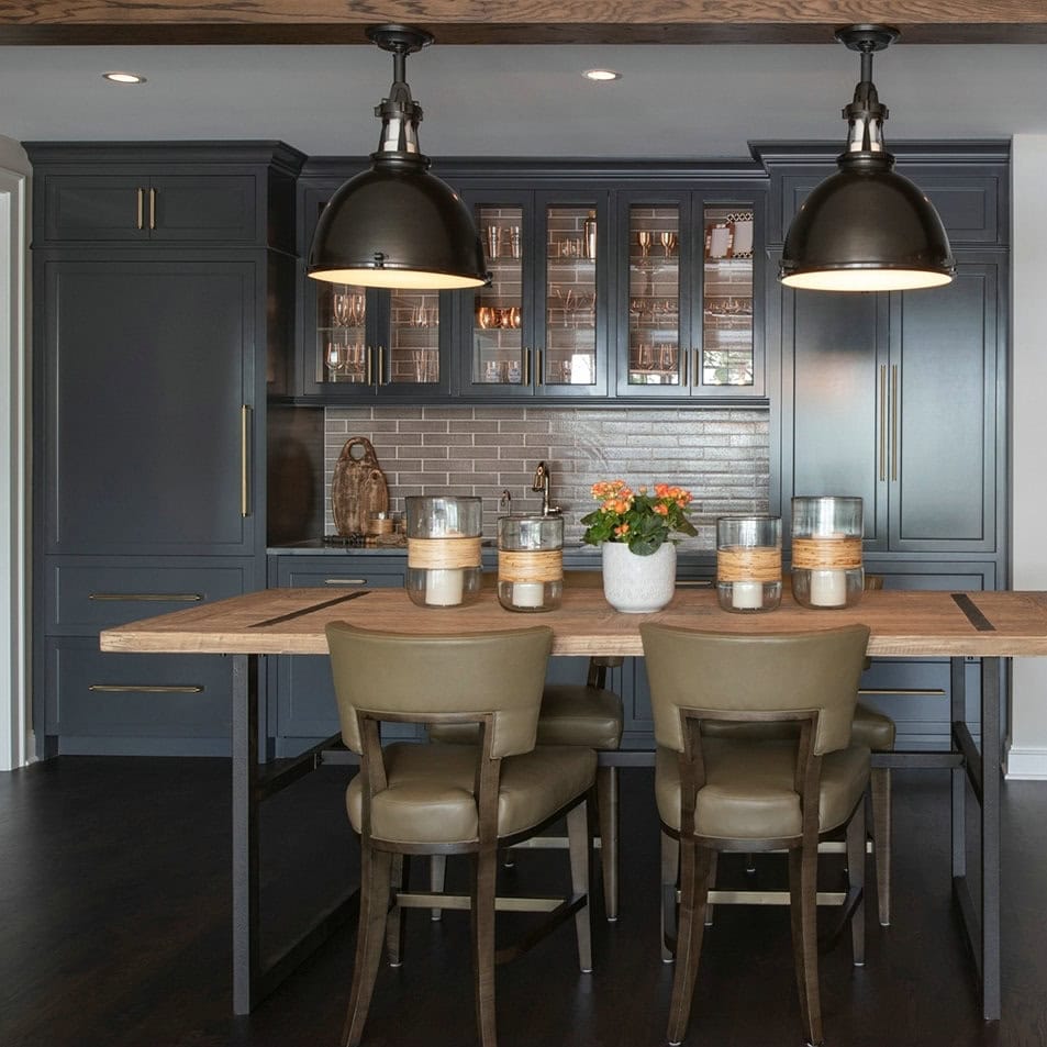 wood and blue kitchen