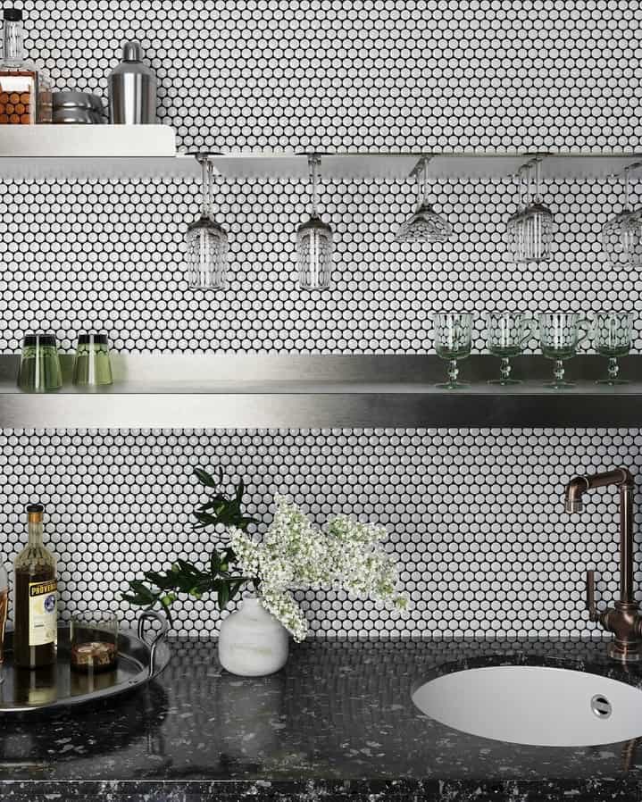 dark tile white grout