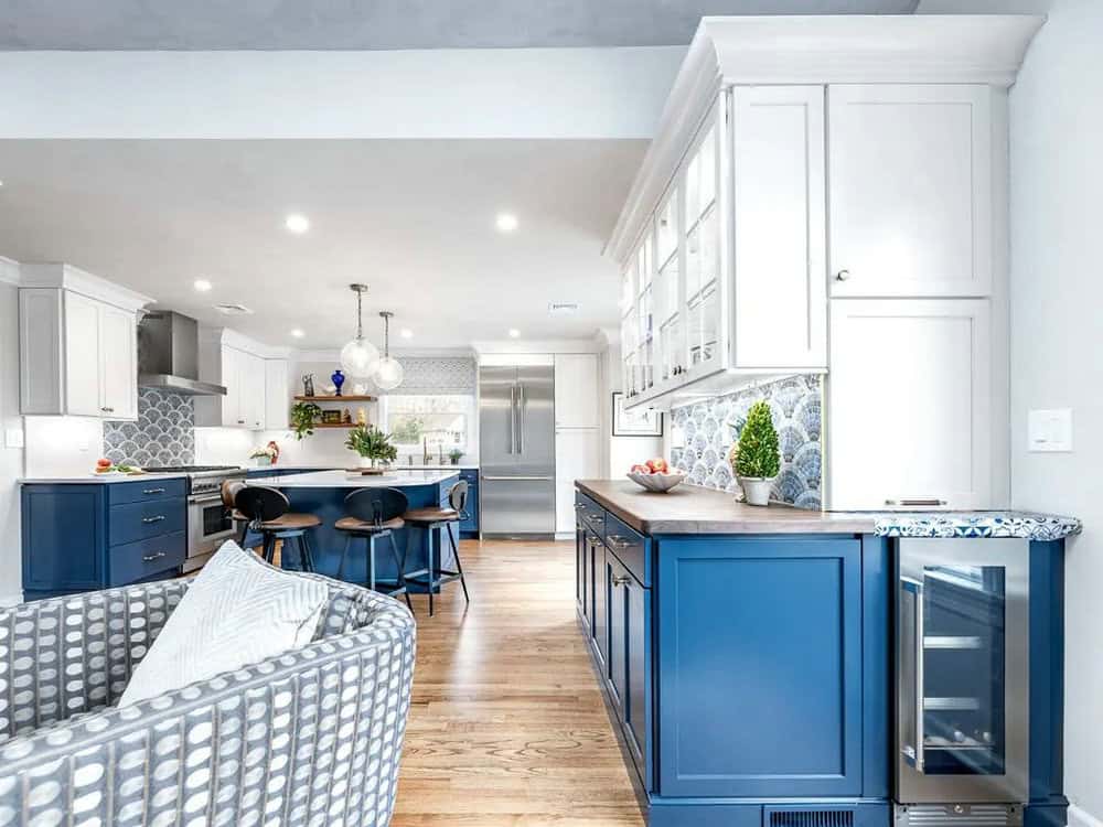 navy kitchen cabinets with gold hardware