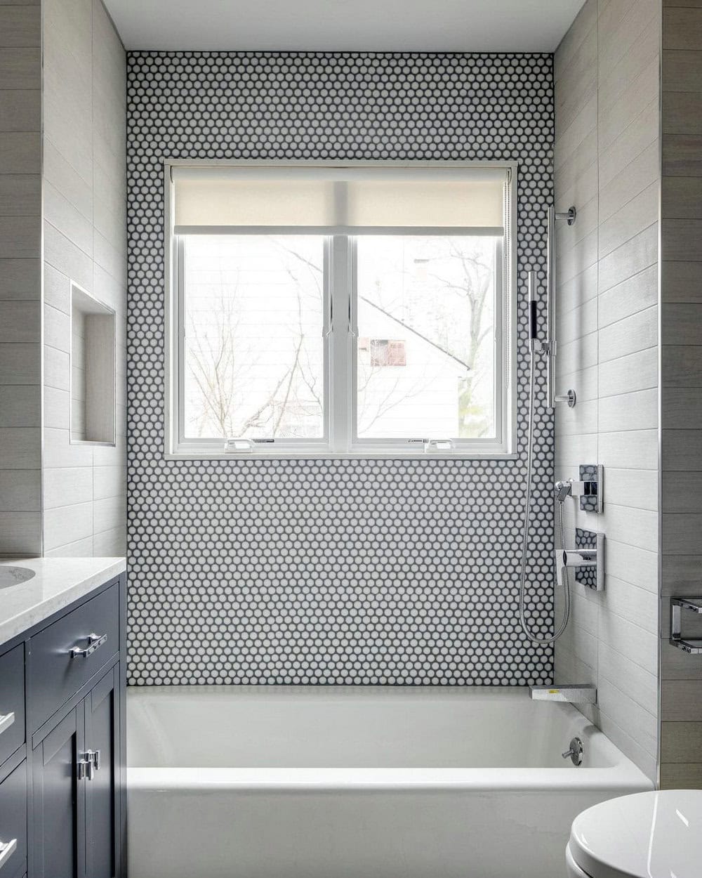 black subway tile with white grout