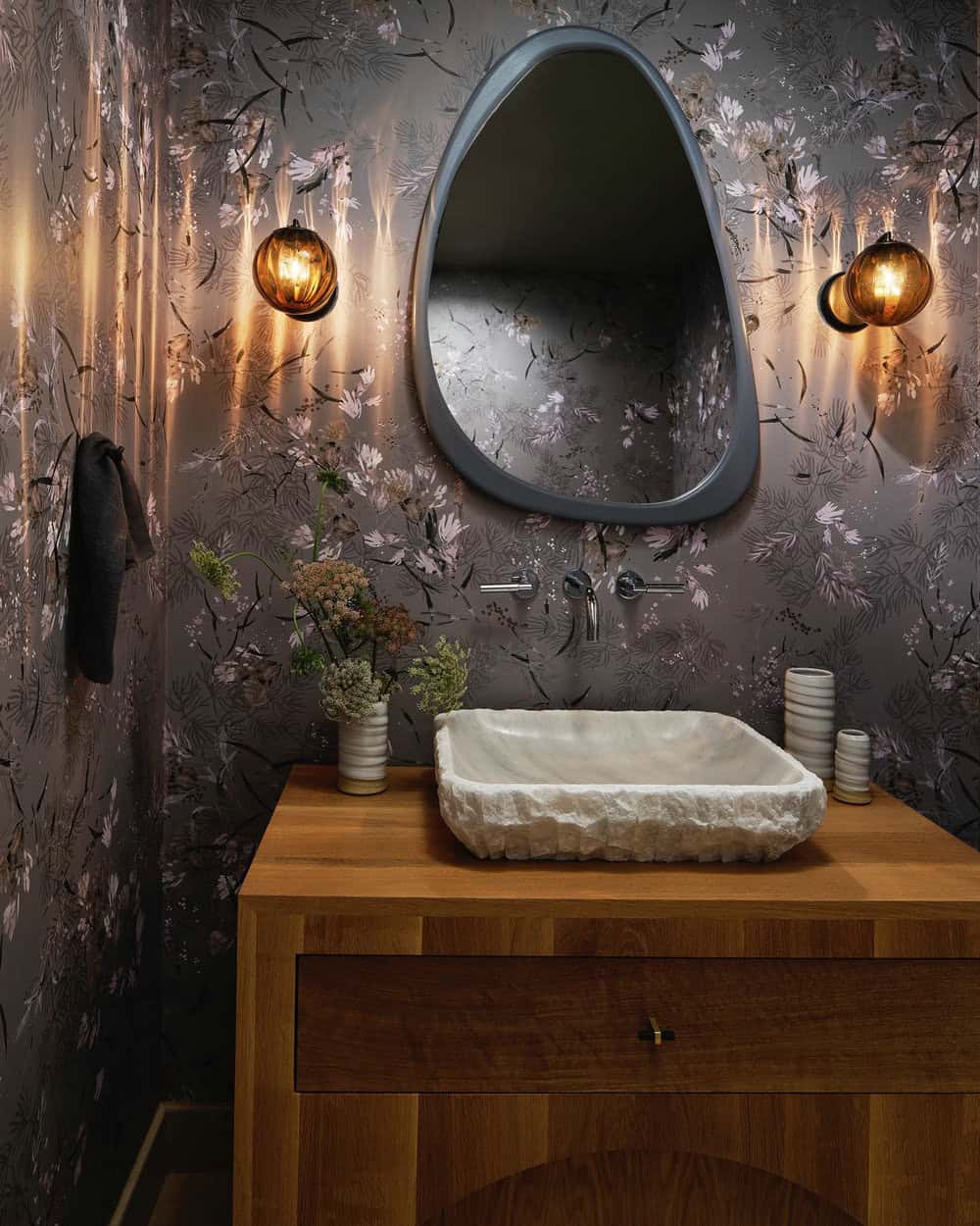 modern black and white powder rooms