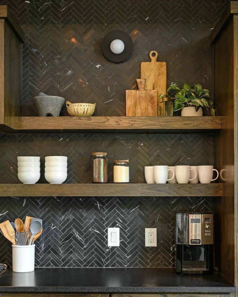 black herringbone accent wall feature