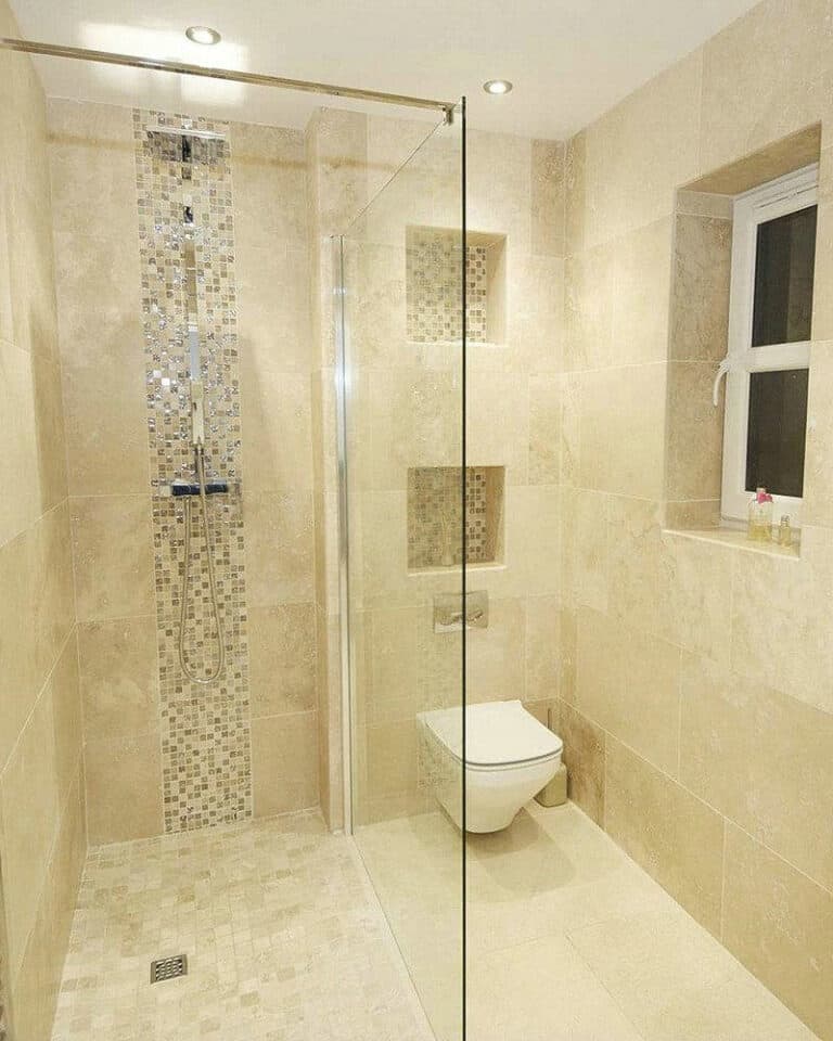 waterfall tile design in shower feature