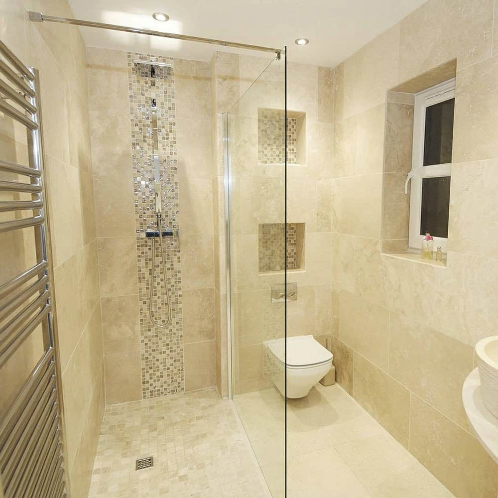 waterfall tile design in shower