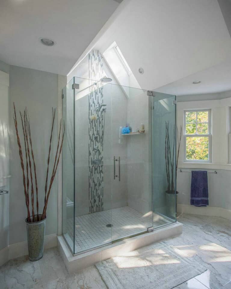 waterfall accent tile in shower feature