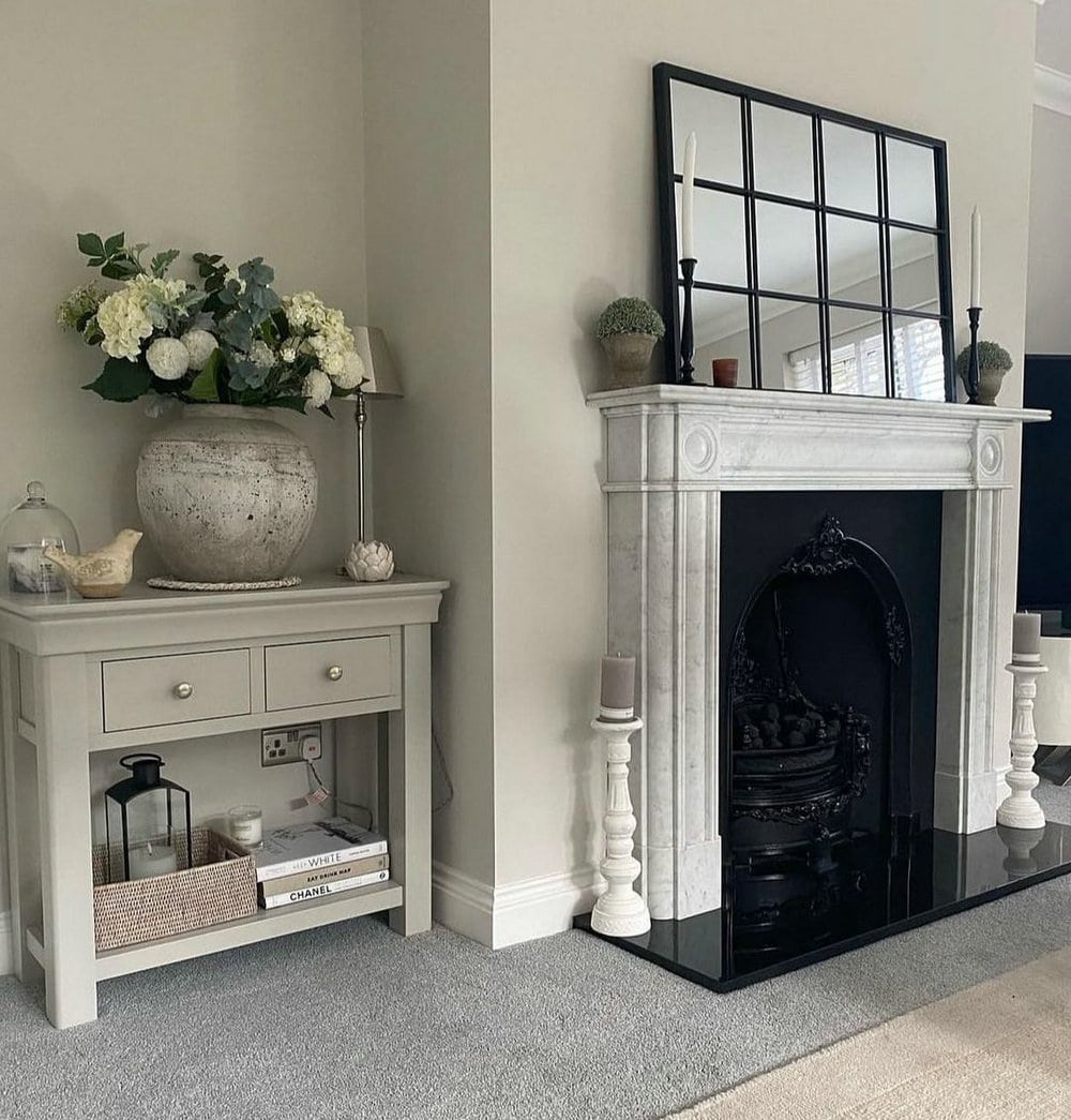 living room white fireplace