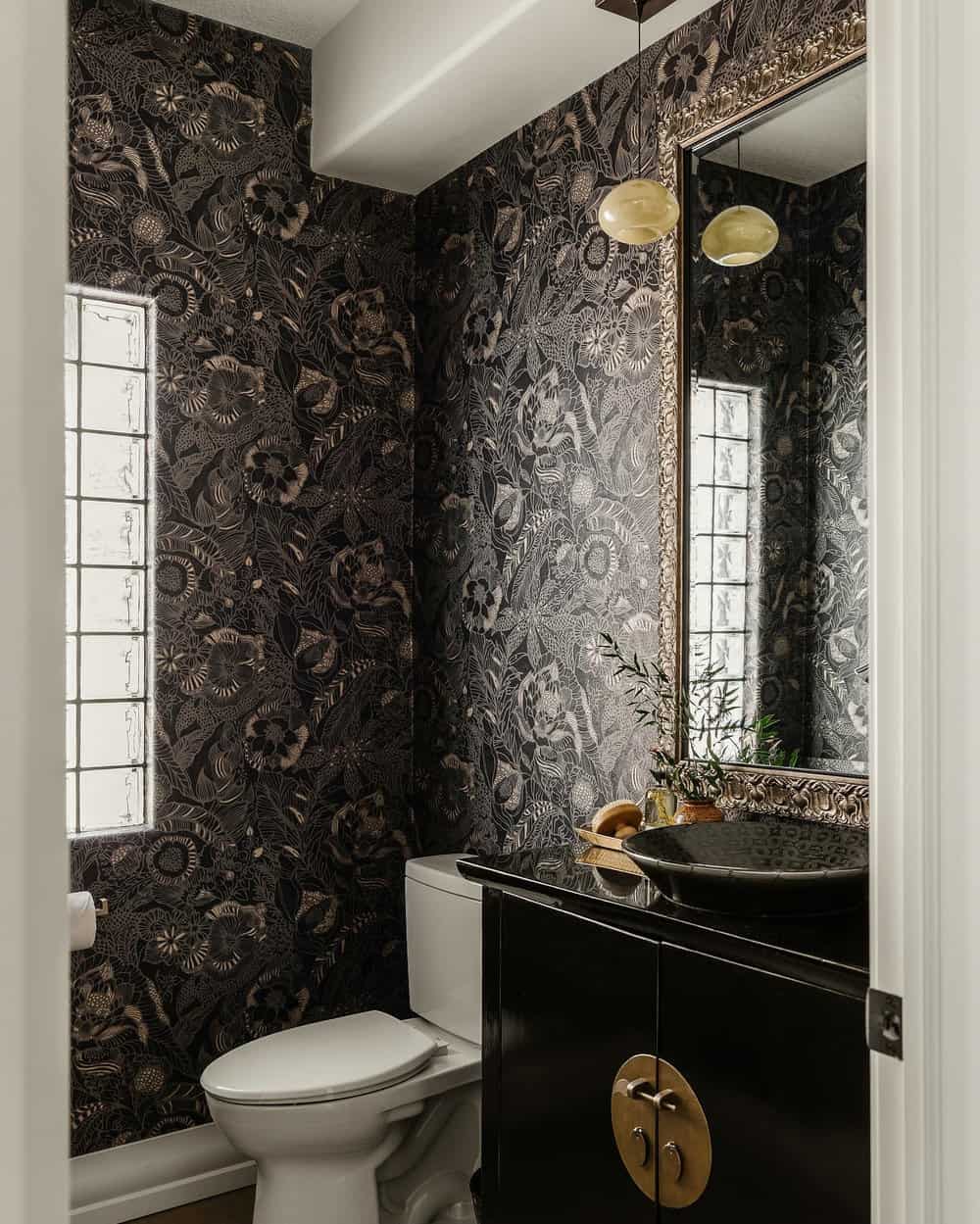 modern dark powder room