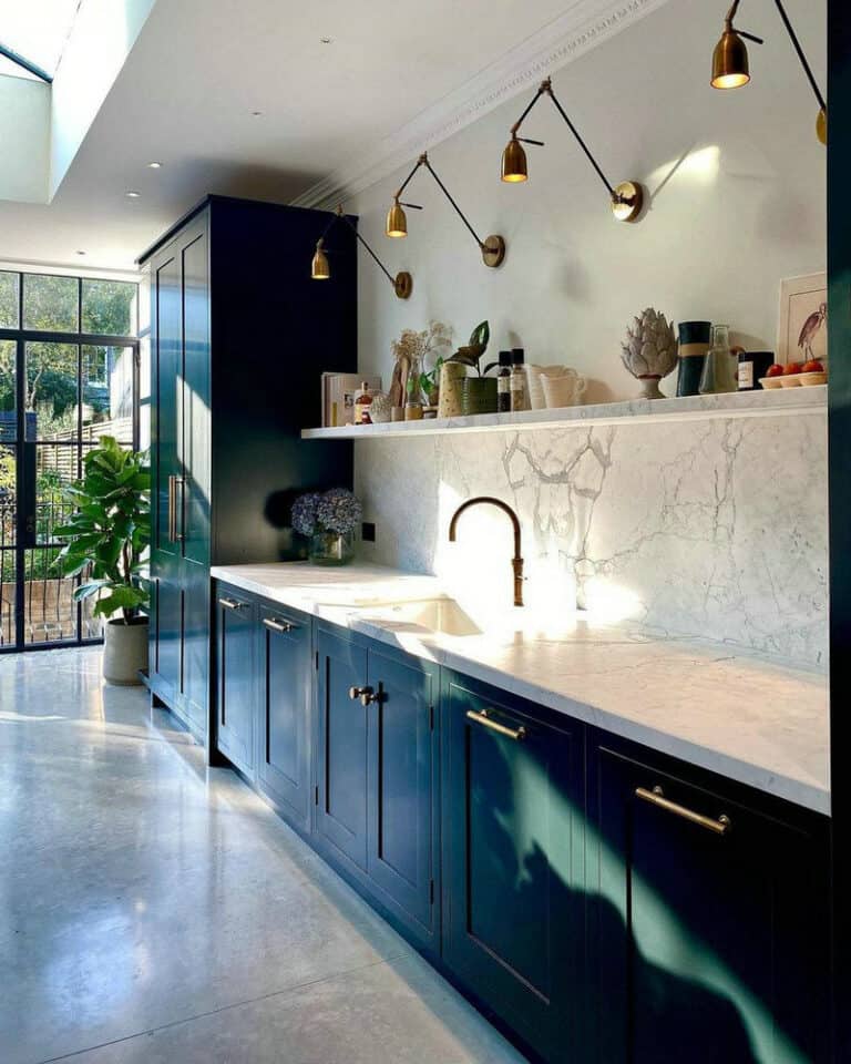 dark cabinets light counters feature