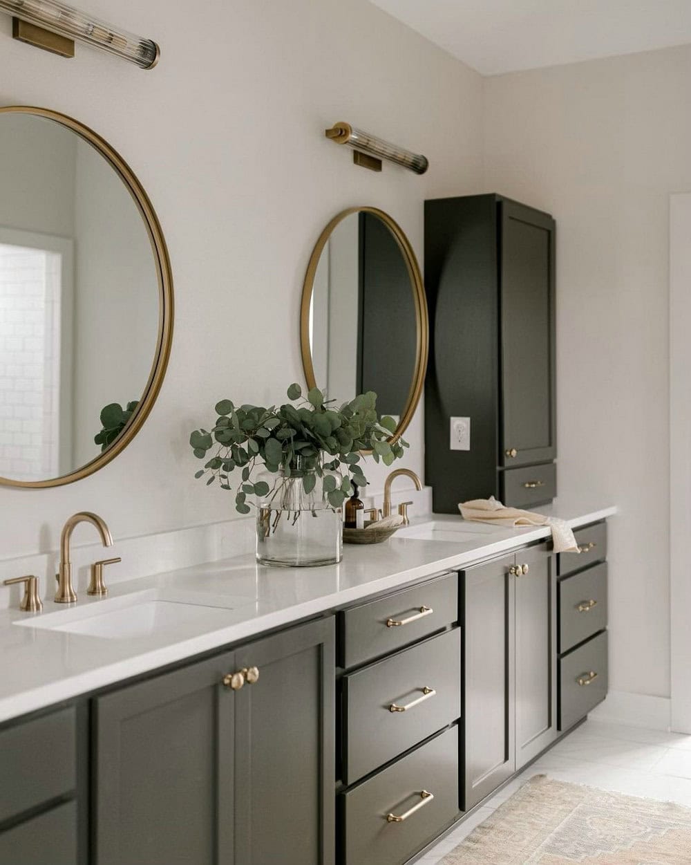 dark cabinets with white counters