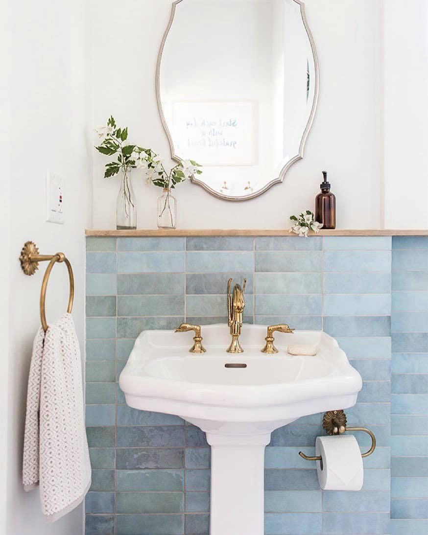 gray and blue bathroom design