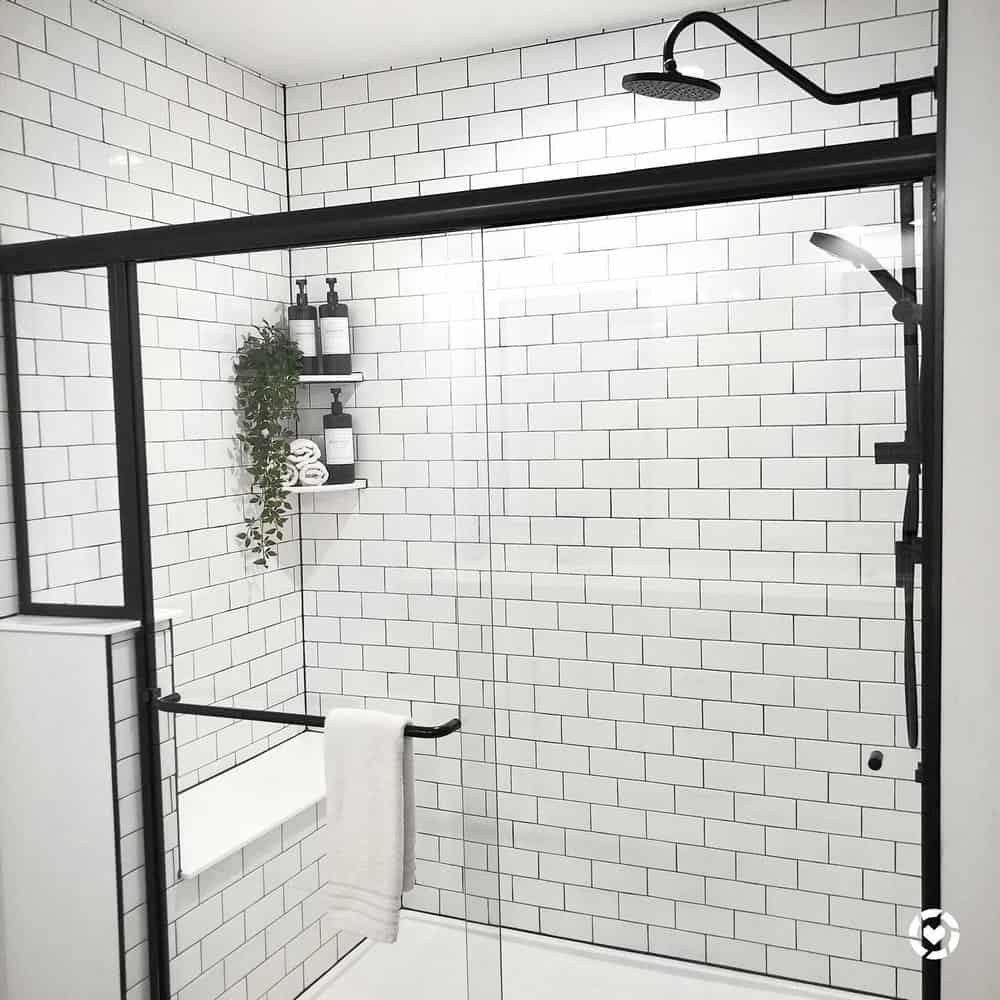 subway tile black grout bathroom