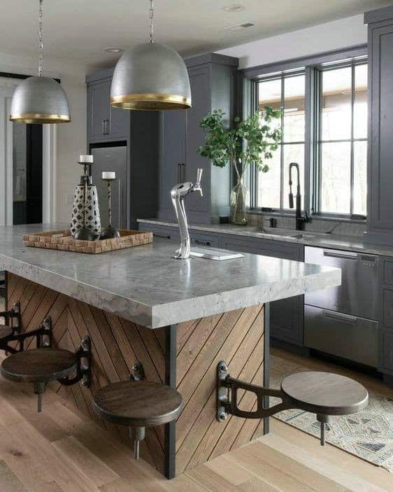 dark grey cabinets with black hardware feature