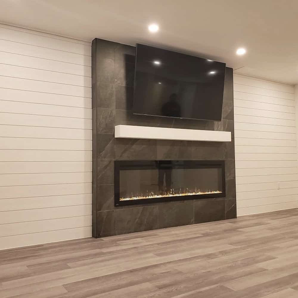 basement with fireplace