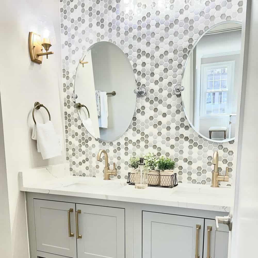 bathroom with wood accent wall