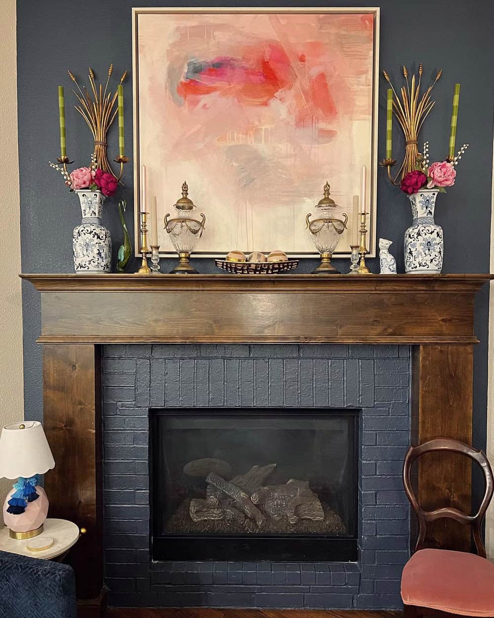 black fireplace decor