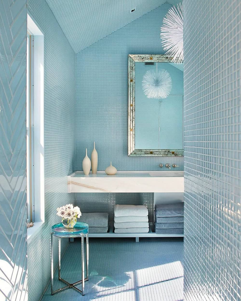 gray and light blue bathroom