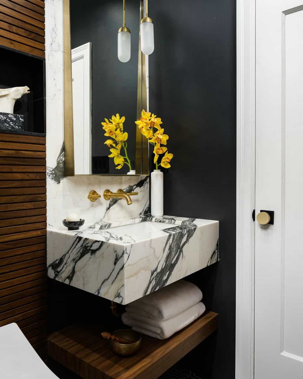 black white powder room