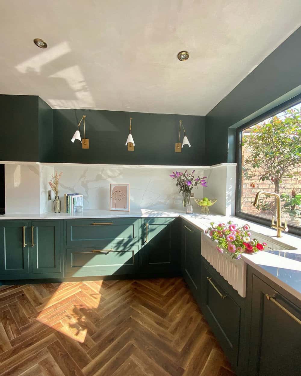 quartz backsplash around window