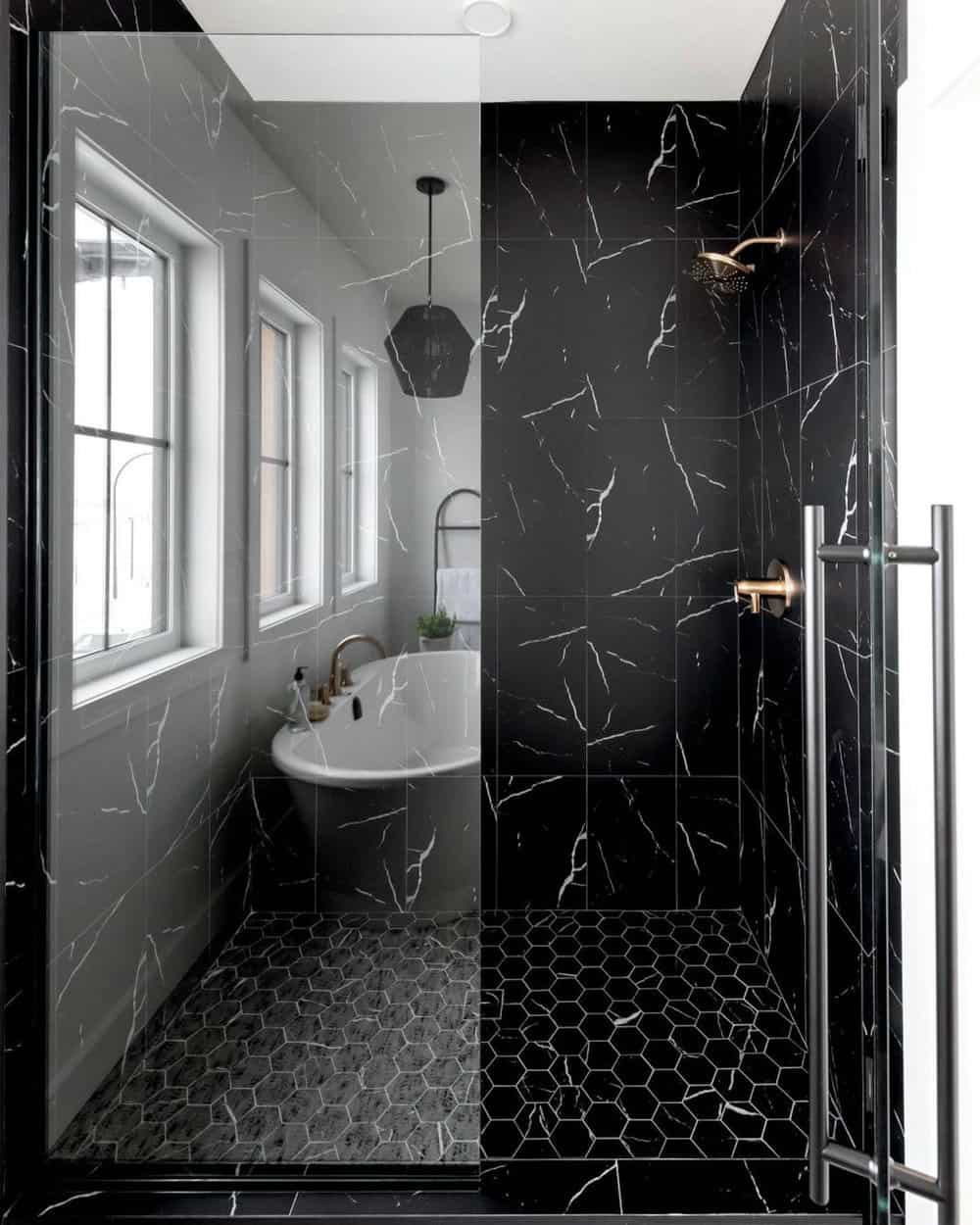 black tiled showers