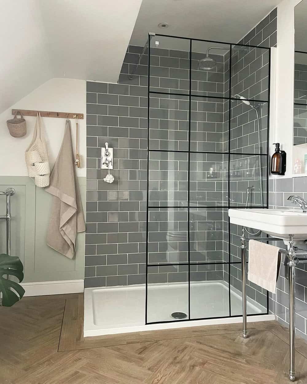 brick pattern tile in shower