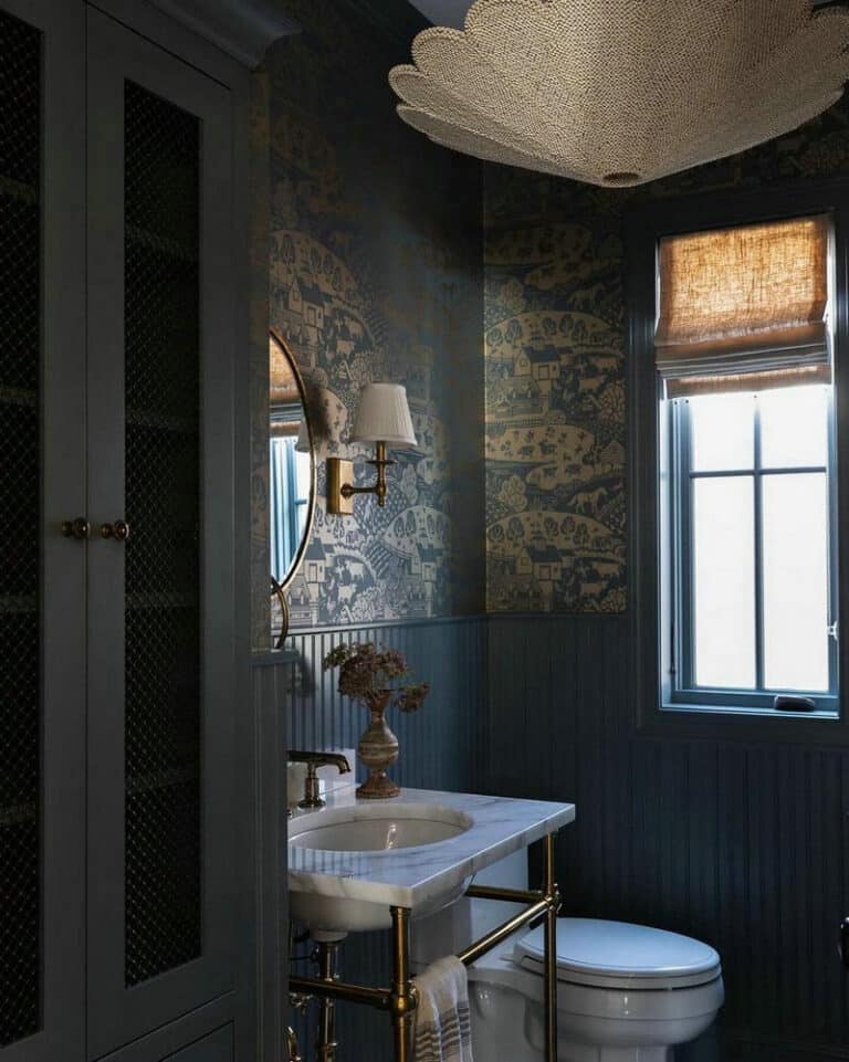 tiled wall powder room feature