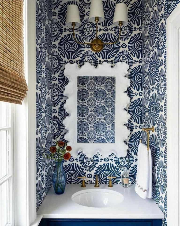 whimsical wallpaper for powder room feature