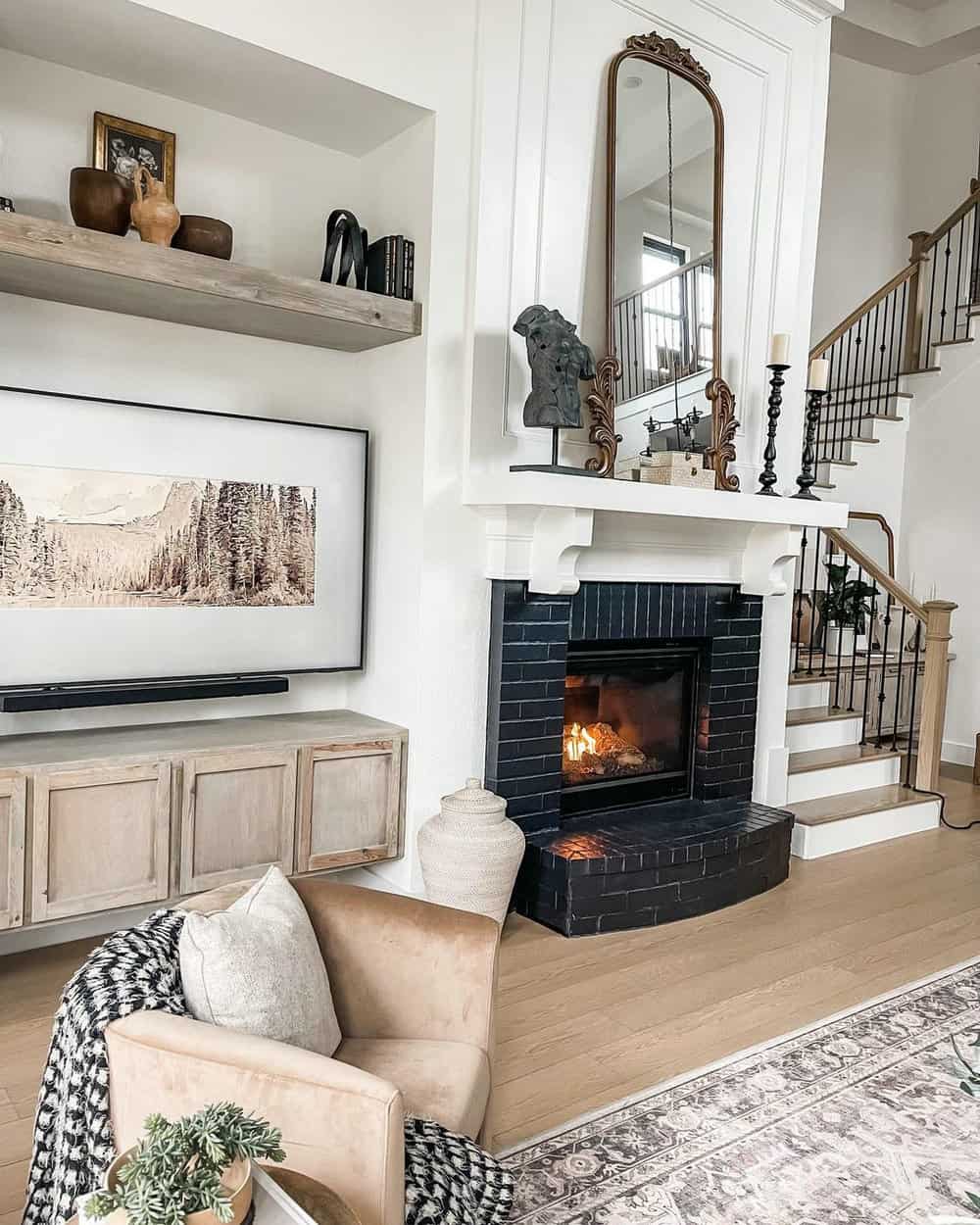 black fireplace living room