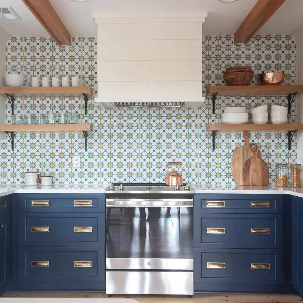 blue cabinets backsplash ideas