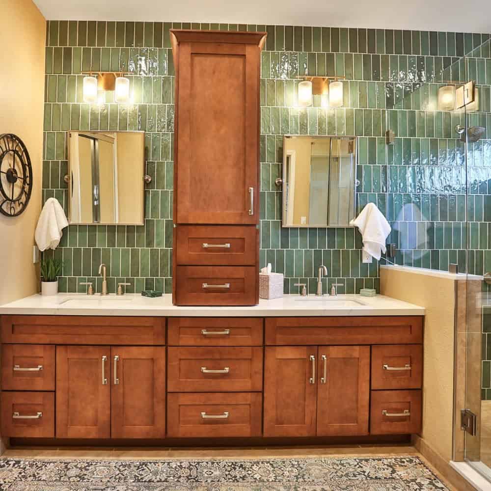 vertical subway tile shower