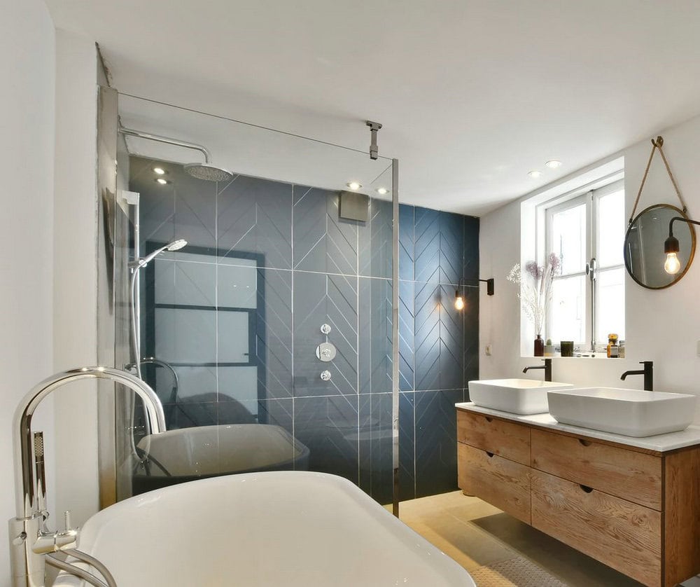 light blue and grey bathroom