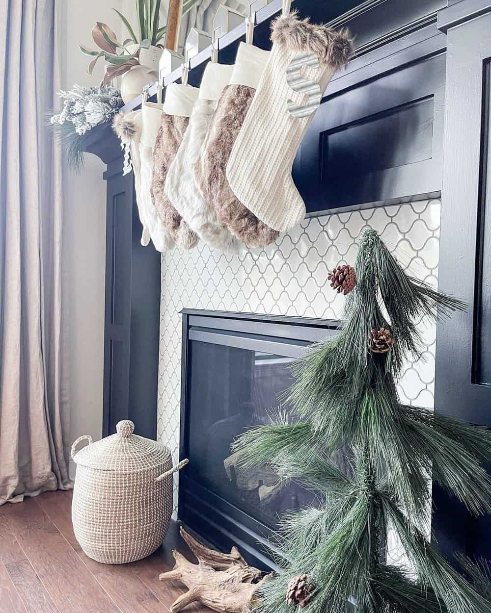 black fireplace with white mantel