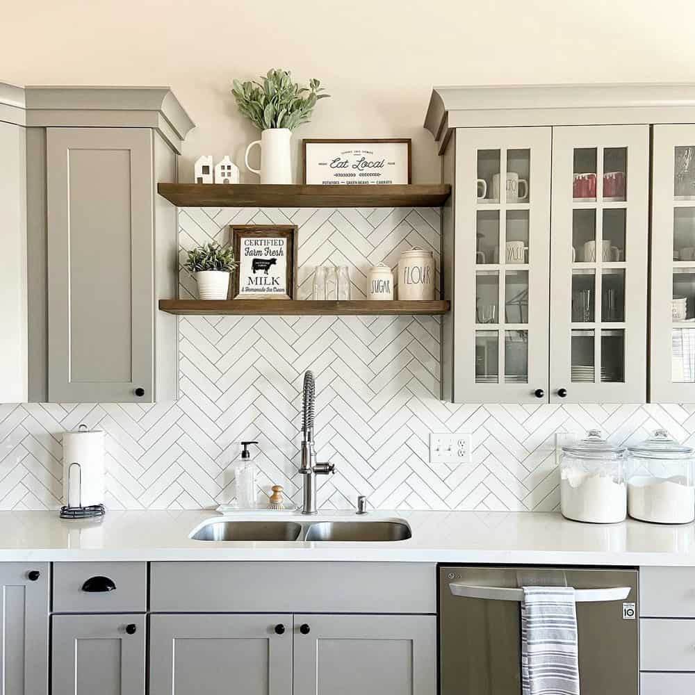 gray cabinets white countertop