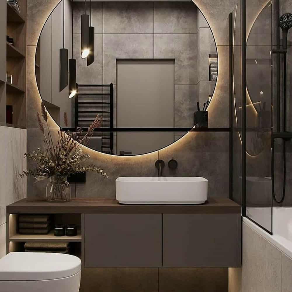 grey and brown bathroom