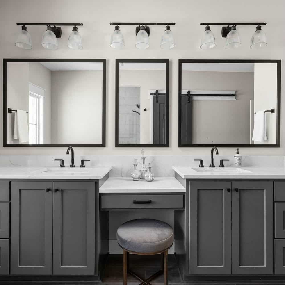 bathrooms with grey cabinets