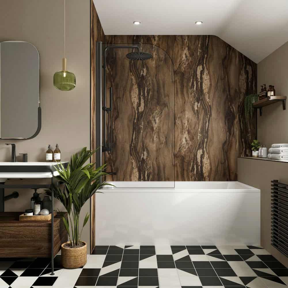 gray and brown bathroom