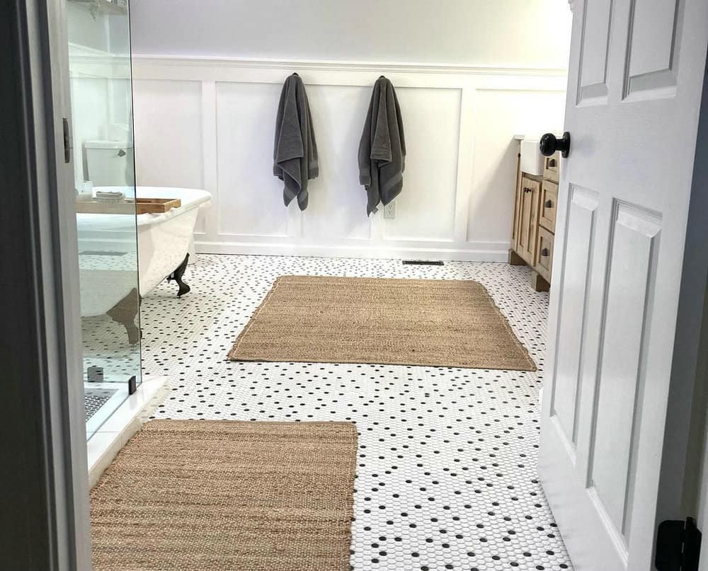 black and white penny tile bathroom