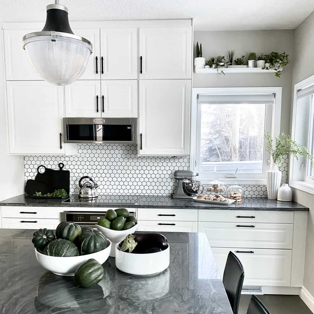 white cabinets and backsplash