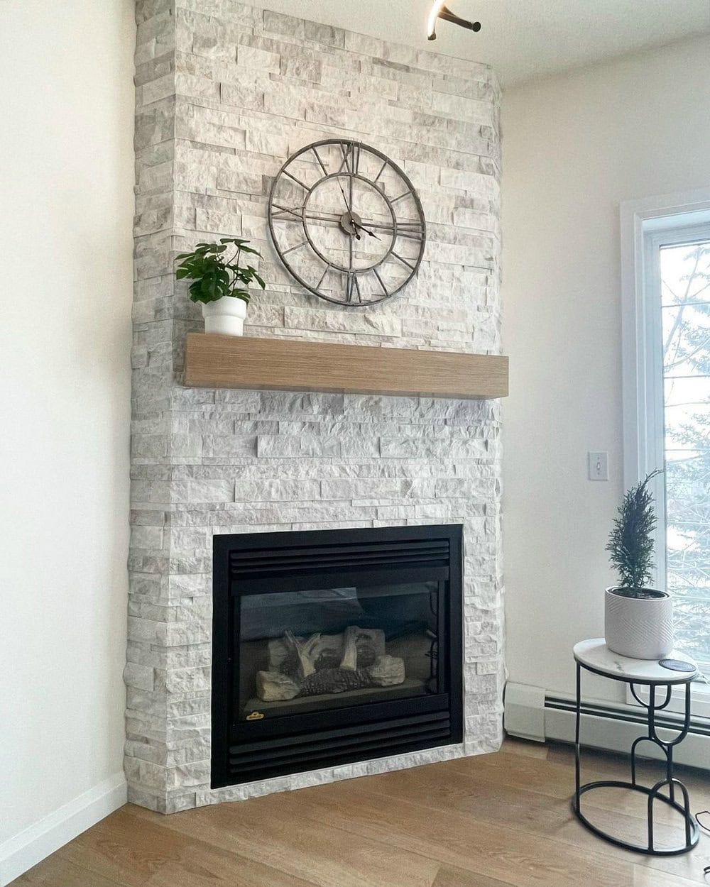 fireplace with accent wall