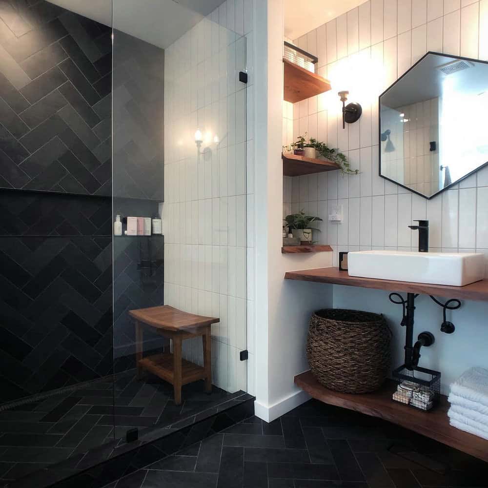 vertical stacked subway tile shower