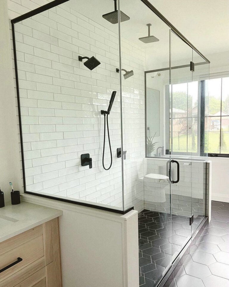 white subway tile with warm gray grout feature