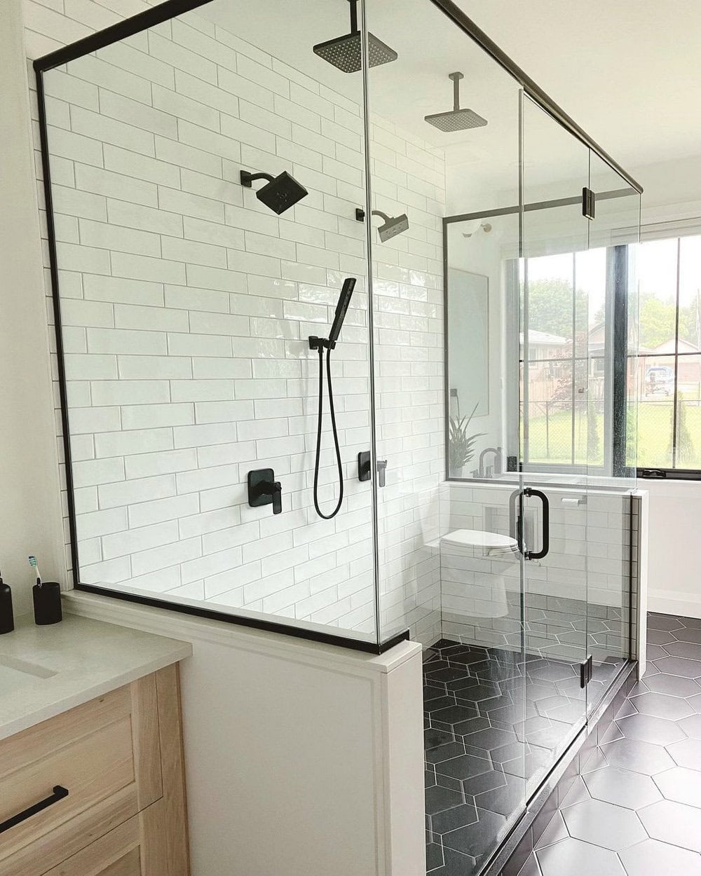 white subway tile with warm gray grout