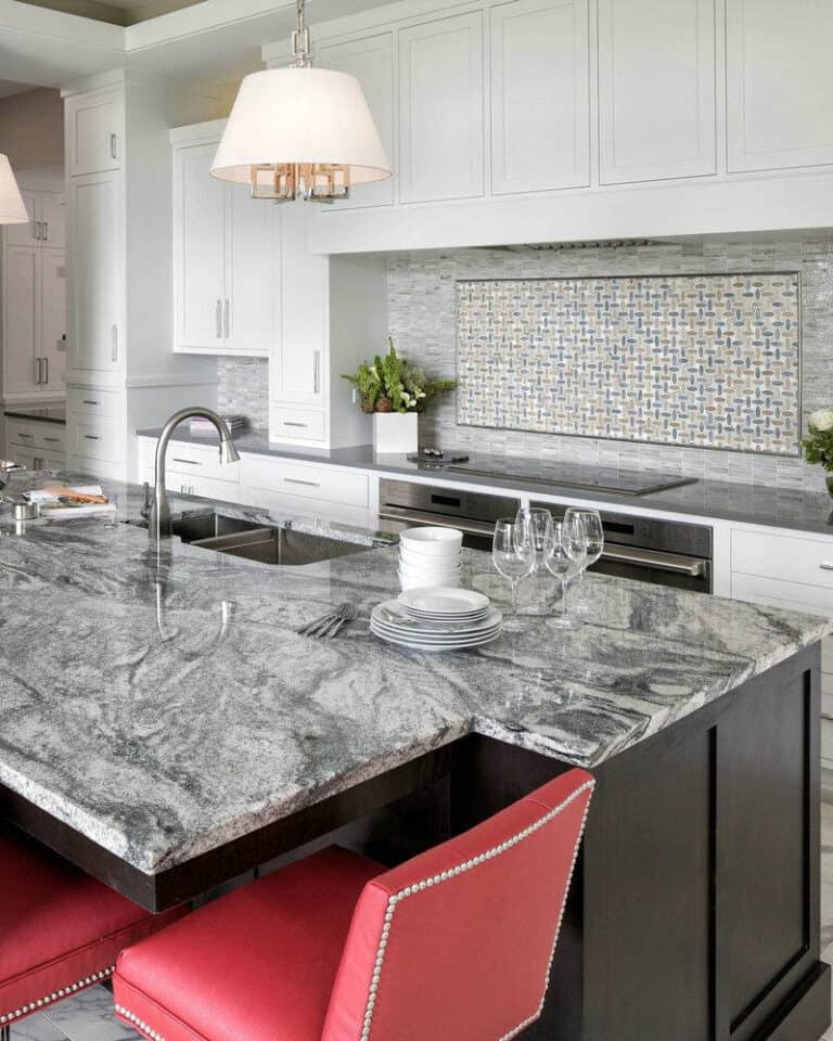 kitchens with granite backsplash feature