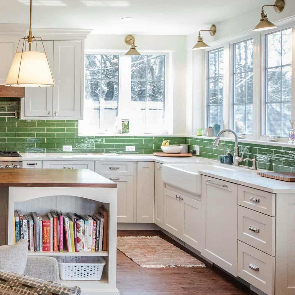 white kitchen with silver hardware