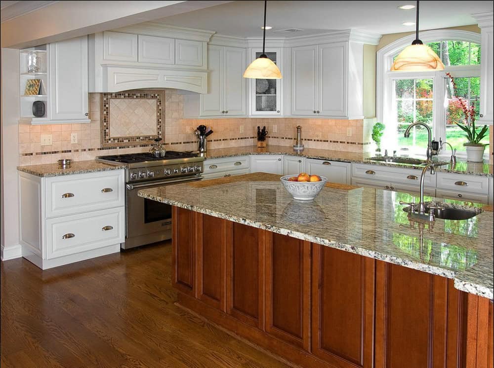 white cabinets tan countertops