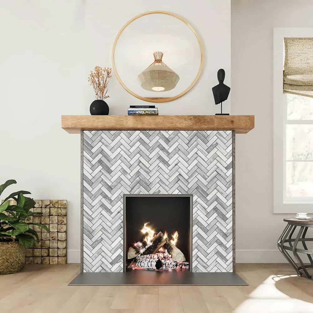 living room accent wall fireplace