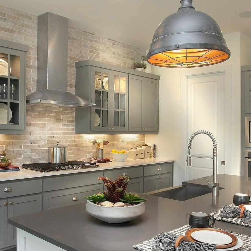 light gray cabinets with black countertops