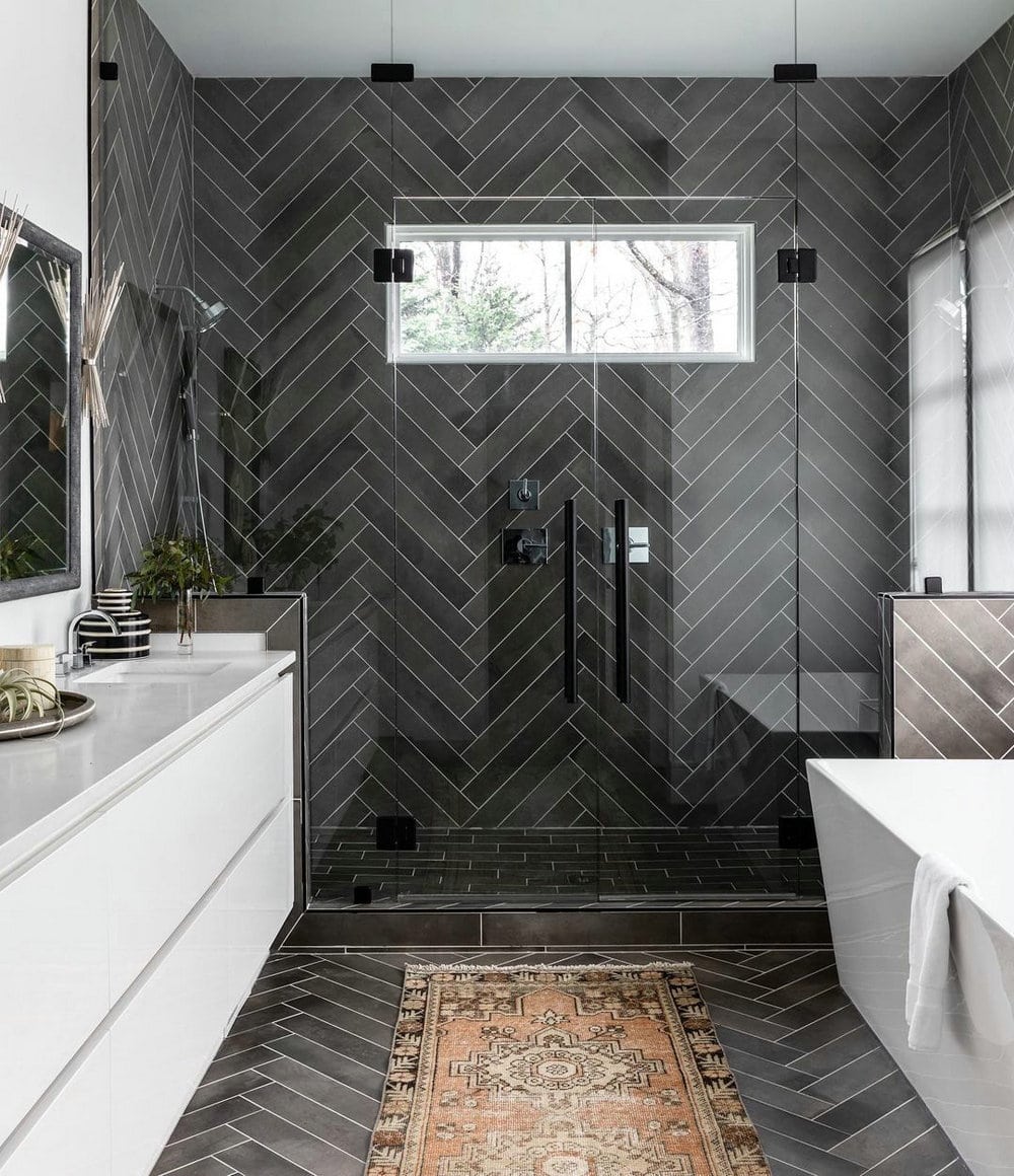 black tile bathrooms