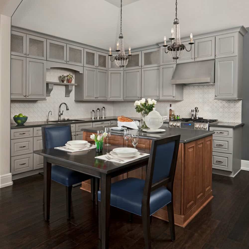 black countertops with grey cabinets