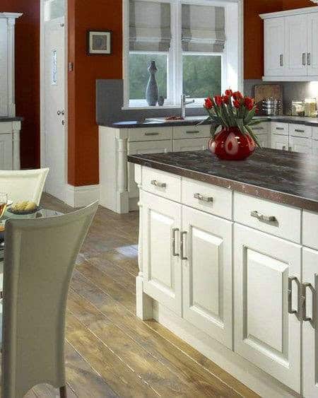 brown quartz countertops with white cabinets feature