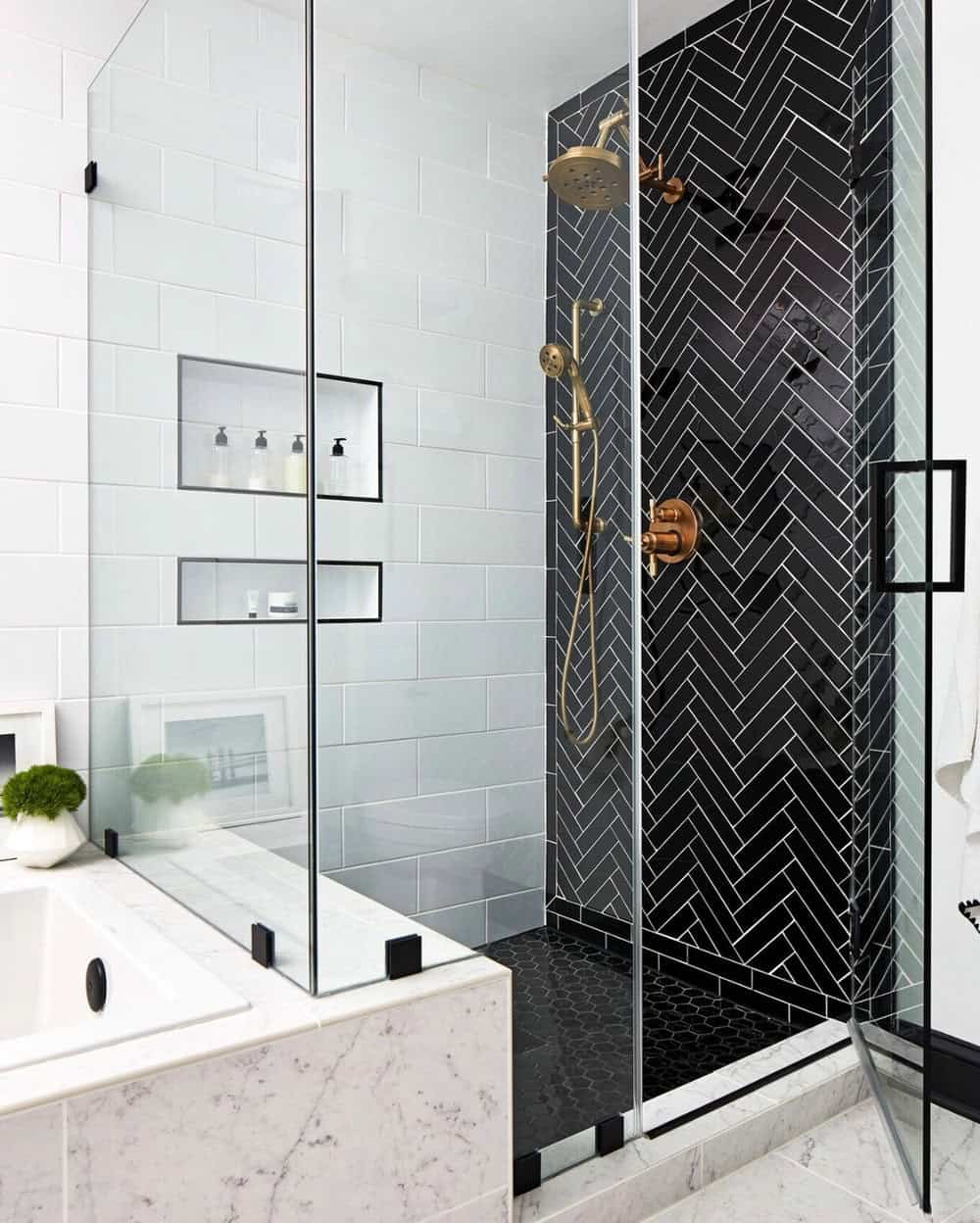 dark tile shower ideas